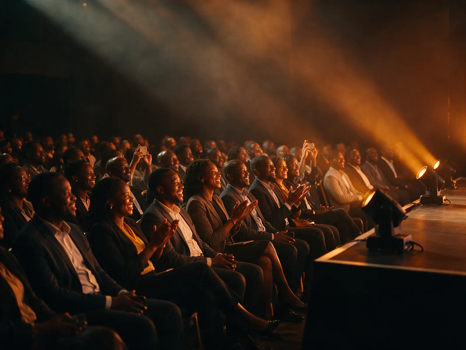 The audience at an Izuba launch applauding under amber stage light