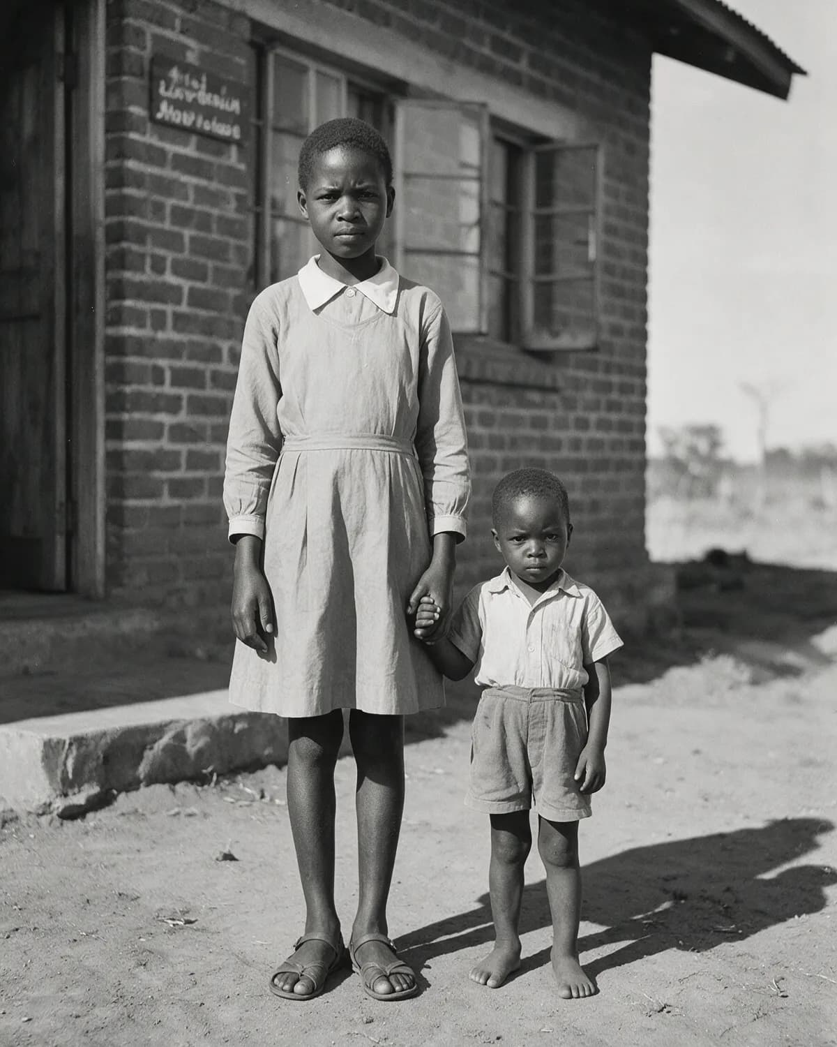 Bubile at ten, holding her brother’s hand
