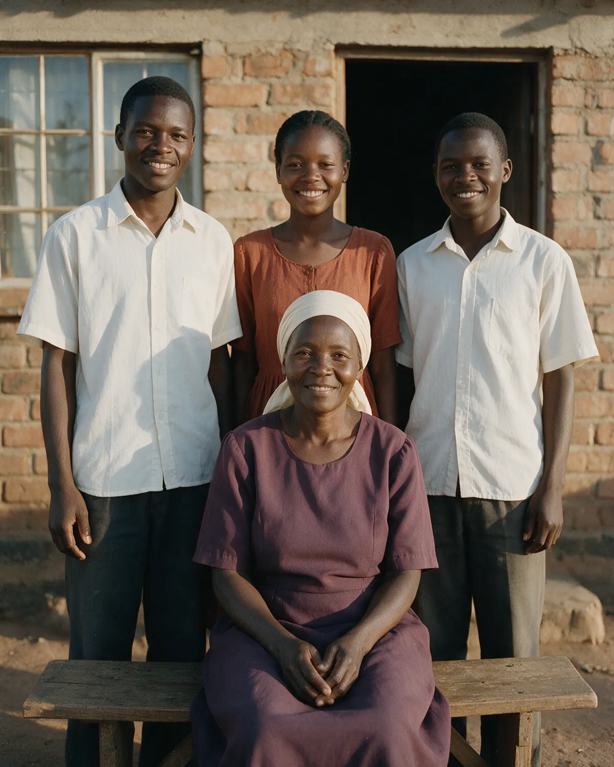 Bubile with her three children after church