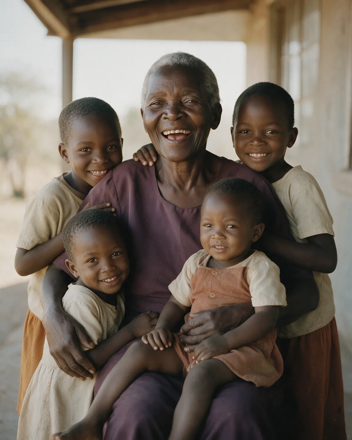 Bubile laughing with her grandchildren