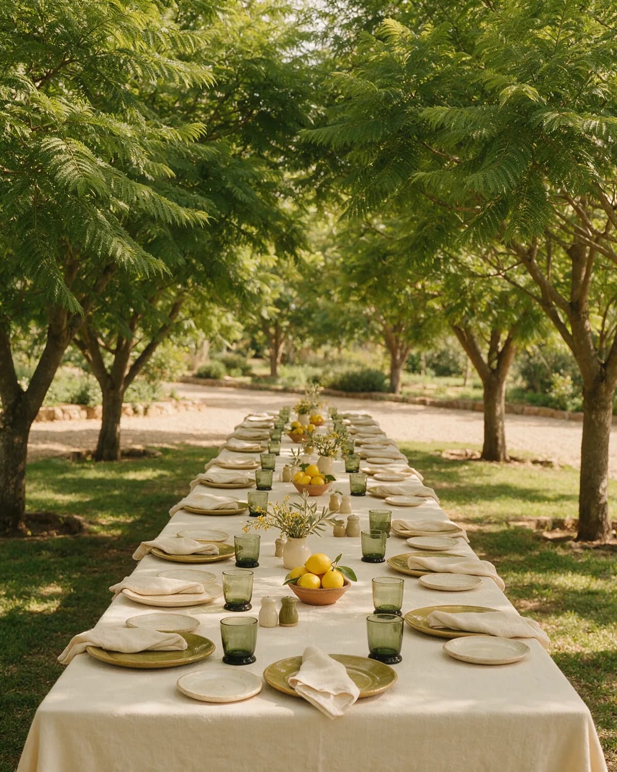 The table, laid, before anyone sits